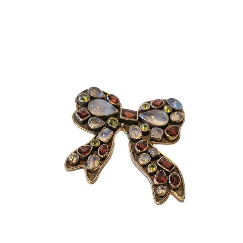 Nicky Butler Vintage Bow Brooch Garnet & Gemstone .925 Sterling Silver Rare